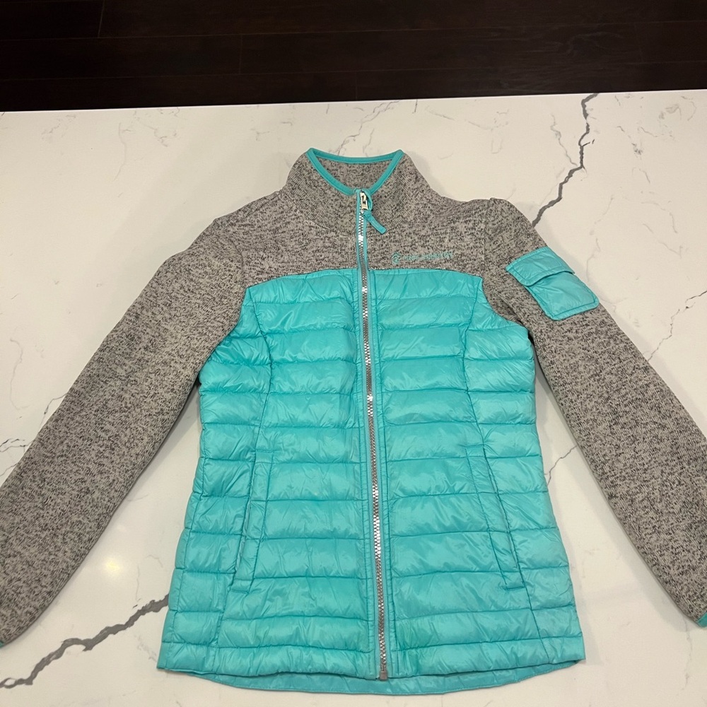 Free Country Girls Quilted & Fleece Jacket – Aqua/Gray – Size Medium